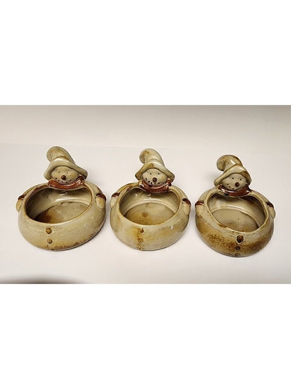 Primitive Home Collection Snowman Triple Server - 3 Salsa or Dip Bowls